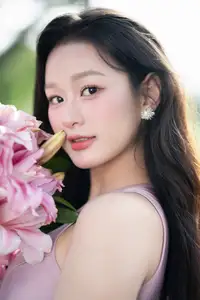 Pure Beauty of a Muse with Pink Lilies: A Peaceful Moment in Nature-12