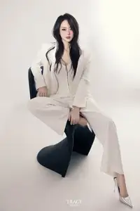 Elegant Muse in Black Sheer Stockings & White Blazer-4