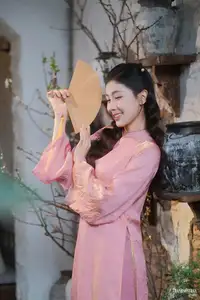 Serene Beauty of a Lady in Pink Traditional Dress with Spring Blossoms-20