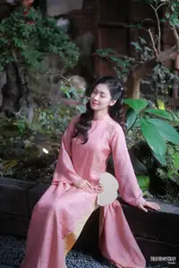 Serene Beauty of a Lady in Pink Traditional Dress with Spring Blossoms-12