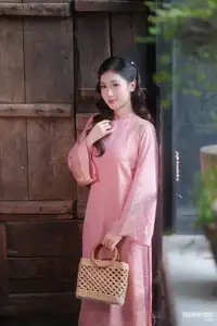 Serene Beauty of a Lady in Pink Traditional Dress with Spring Blossoms-18