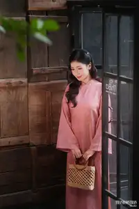 Serene Beauty of a Lady in Pink Traditional Dress with Spring Blossoms-7