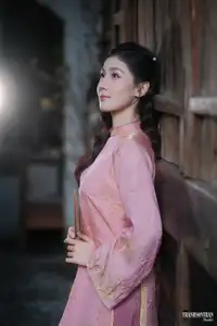 Serene Beauty of a Lady in Pink Traditional Dress with Spring Blossoms-17