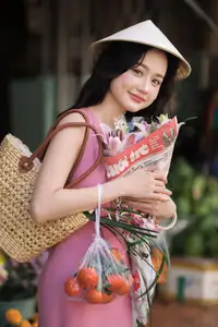 Captivating Grace: Long-Haired Beauty in Soft Pink Evokes Dreamy Serenity.-7