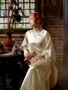 Vietnamese Ao Dai: Graceful Beauty of a Young Woman Amidst Ancient Architecture Under Warm Sunlight-5