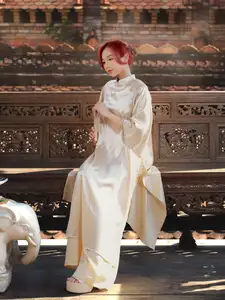 Vietnamese Ao Dai: Graceful Beauty of a Young Woman Amidst Ancient Architecture Under Warm Sunlight-6