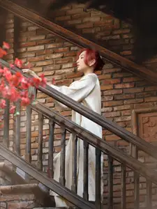 Vietnamese Ao Dai: Graceful Beauty of a Young Woman Amidst Ancient Architecture Under Warm Sunlight-1