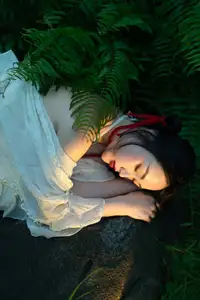 Elegant Woman in White Dress Amidst Lush Green Nature-12