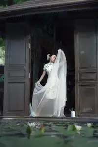 Timeless Grace: Vietnamese Woman in Modernized Ao Dai by a Serene Lotus Pond-16