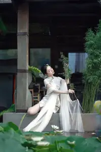 Timeless Grace: Vietnamese Woman in Modernized Ao Dai by a Serene Lotus Pond-19