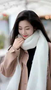 Captivating Autumn Winter Charm: Pensive Girl with Pure White Scarf, Elegant Street Style-4