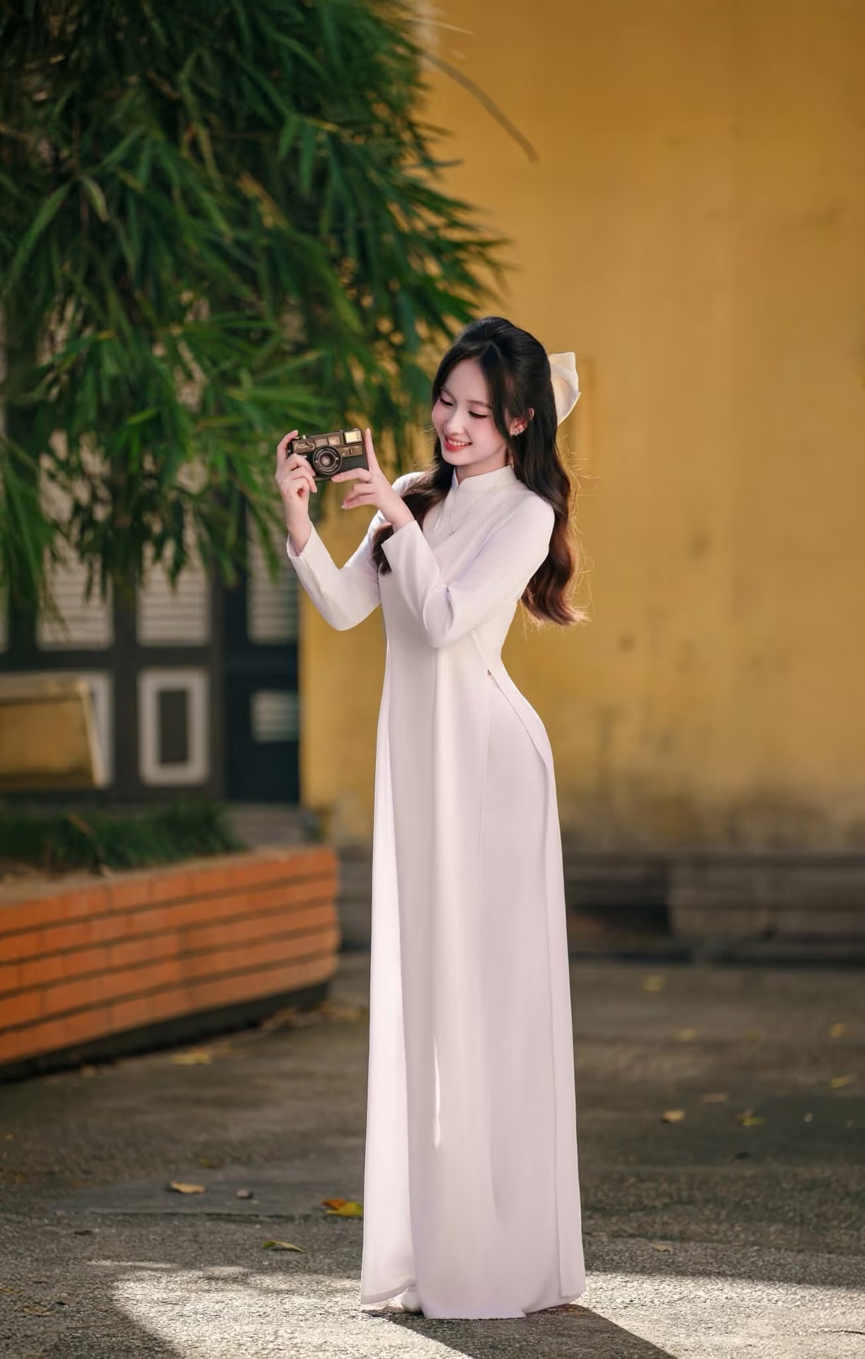 VGU No.57: Elegant Vietnamese Student in White Ao Dai, Pure Beauty Captivates.-11