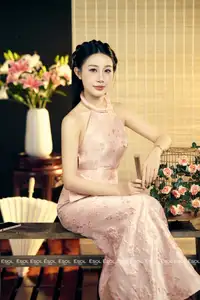 Serene Asian Beauty: Discover A Graceful Woman In A Traditional Pink Dress Amidst Blossoms.-5