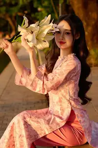 Captivating Vietnamese Beauty in Pink Ao Dai by the Lakeside at Sunset-7
