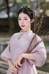 Elegant East Asian Beauty: Gentle Young Woman in Classical Traditional Attire-0