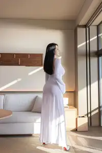 An Ran's Elegant White Dress XiuRen No.10747 Captivating Serenity in Natural Light.-49