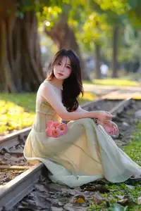 Elegant Young Woman's Gentle Beauty by Ancient Tracks: A Poetic Nature Portrait-7