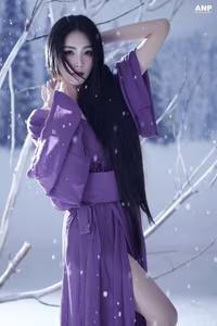 VGU No.85: Discover the Enigmatic Winter Beauty of a Long-Haired Muse Amidst Pure Snow, Adorned in Captivating Purple.-11