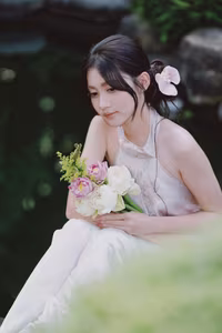 VGU No.35: Serene Beauty of a Young Woman with a Dreamy Bouquet-0