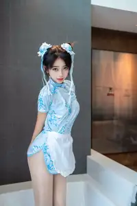 XiuRen Shi An An Alluring in Unique Blue Porcelain Cheongsam - 0017-7430948285-20