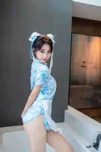 XiuRen Shi An An Alluring in Unique Blue Porcelain Cheongsam - 0017-7430948285-13