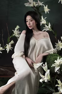 VGU No.34: Elegant Vietnamese Woman Amidst Pristine White Lilies-5