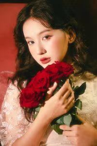 VGU No.149: White Dress Muse with Red Roses – Captivating Vintage Romance.-3