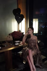 VGU No.52: Mesmerizing beauty: A captivating girl in a stunning evening gown, shining brightly at a glamorous night party.-0