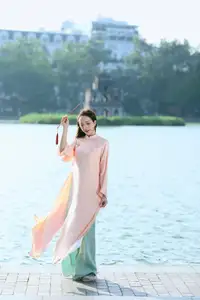 Elegant Vietnamese Beauty in Ao Dai by the Lake  A Glimpse of Hanoi's Serene Charm 1000025296-2