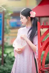 VGU No.163: The Graceful Beauty of a Vietnamese Girl in Traditional Pink Ao Dai Amidst Ancient Architecture-11