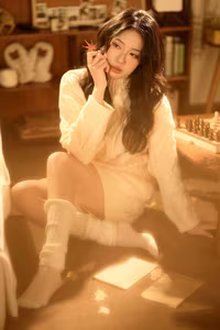 VGU No.93: Cozy Comfort: Girl Reading a Book in a Warm Sweater, Embracing Relaxed Home Style.-9