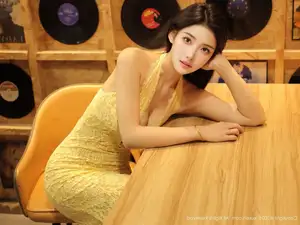 XiuRen No.10715: Li Shuang Er The Yellow Lace Dress Goddess, Pure Allure Amidst Vintage Charm-12
