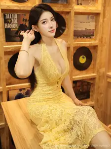 XiuRen No.10715: Li Shuang Er The Yellow Lace Dress Goddess, Pure Allure Amidst Vintage Charm-19