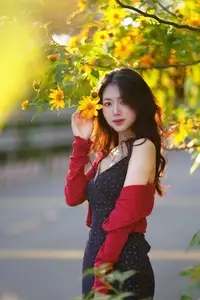 Elegant Asian Girl Portrait with Golden Flowers in Afternoon Sun 1000024552-7