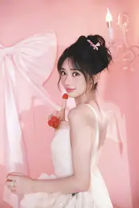 VGU No.189: Discover the sweet beauty of the girl in a white dress, charming with a unique style in a dreamy pink setting.-7