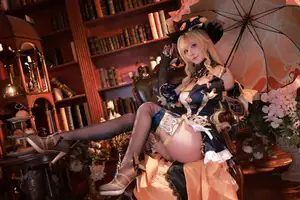 Shui Miao Aqua's Stunning Navia Cosplay: Genshin Impact Elegance in a Grand Library-4
