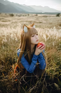 Coser Ely_eee: Holo's Radiant "Soft Glow" Cosplay Amidst Warm Grass-4
