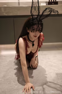 XiuRen No.10386: Li An Ni's Seductive Charm in Red Lingerie and Playful Bunny Ears-1