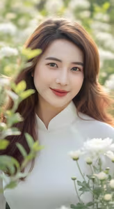 VGU No.100: Serene Beauty A Vietnamese Girl in Ao Dai Embracing a Radiant Daisy Field-6