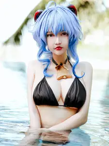 Coser Potato Godzilla's Alluring Ganyu Bikini Cosplay by the Pool-7