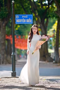 VGU No.103: Graceful Vietnamese Girl in Ao Dai Amidst Autumn Flowers-4