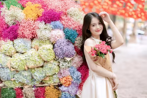 VGU No.133: Elegant Girl with a Radiant Smile Amidst a Colorful Floral Backdrop-3