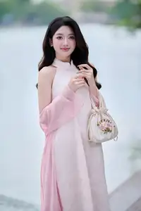 VGU No171: Vietnamese Beauty Graces a Flower Garden in Elegant Pink Ao Dai and Conical Hat-12