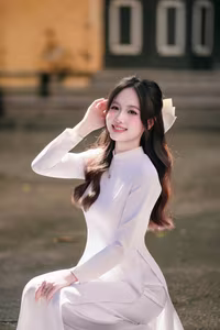 VGU No.57: Elegant Vietnamese Student in White Ao Dai, Pure Beauty Captivates.-12