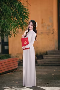 VGU No.57: Elegant Vietnamese Student in White Ao Dai, Pure Beauty Captivates.-10