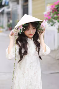 VGU No.143: Discover the Ethereal Beauty of a Vietnamese Girl in Ao Dai and Floral Conical Hat-0