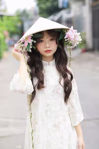 VGU No.143: Discover the Ethereal Beauty of a Vietnamese Girl in Ao Dai and Floral Conical Hat-15