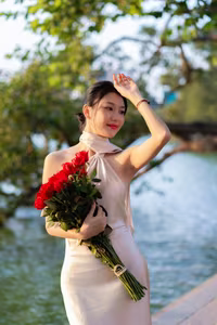 VGU No.59: Elegant Vietnamese Beauty by the Lake with Red Roses-3