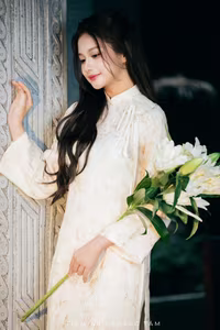 VGU No.131: Explore the Ethereal Beauty of a Vietnamese Lady in White Ao Dai with Lilies-16