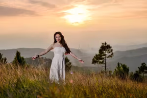 VGU No.134: Enchanting White Dress Muse in Pine Forest: Capturing Natural Beauty and Romantic Golden Hour Moments-2